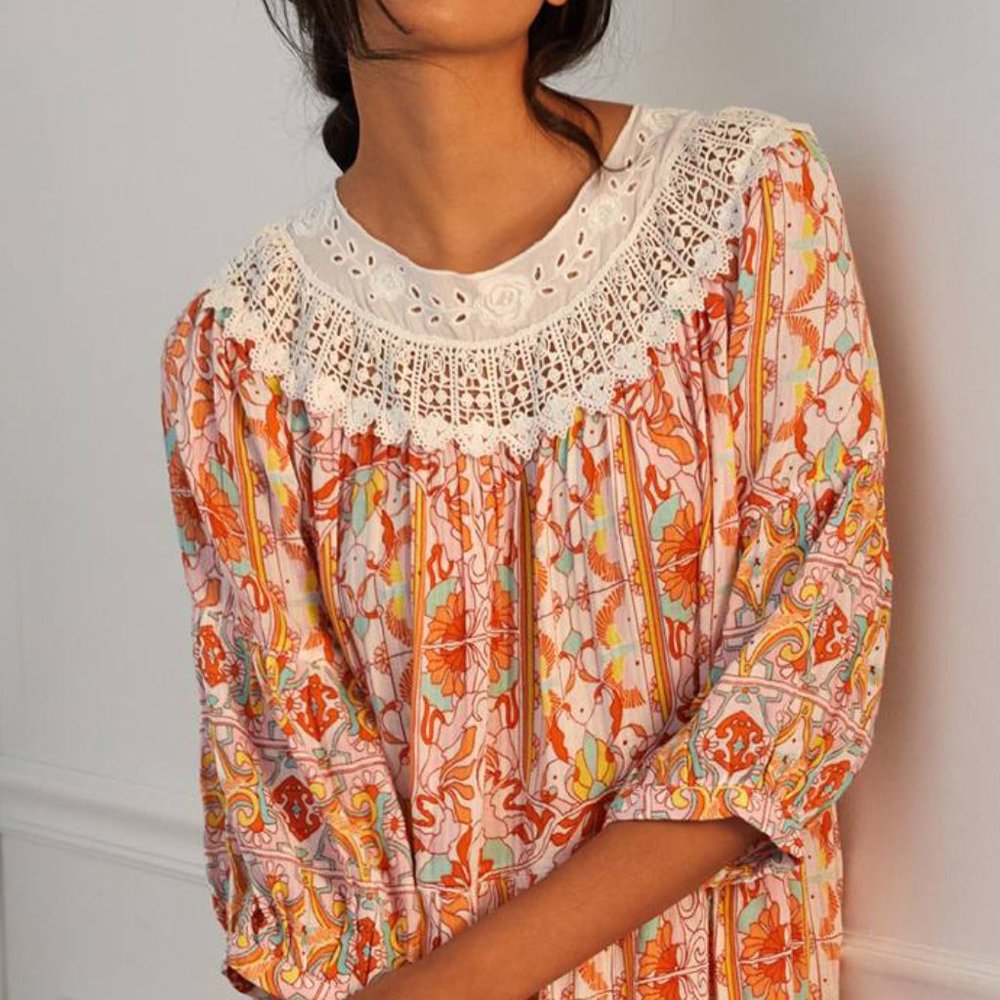 HTF Anthropologie Florence Floral Lace Lounge Dress - Picture 3 of 5